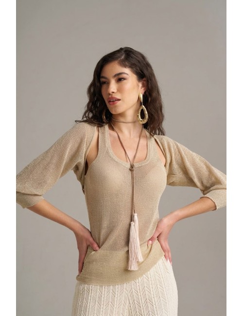 Donna top pho firenze in viscosa e fibra metallizzata oro