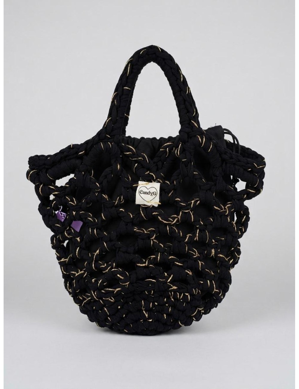 Donna borsa candyg uncinetto nera oro lycra fatto a mano secchielloCandygPassioni Boutique