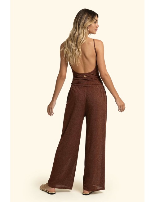 Donna pantalone palazzo fk sabbia lurex con coulisse in vitaFKPassioni Boutique