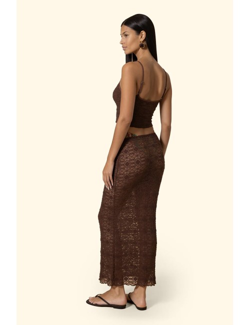Effek - donna crop top fk pizzo elasticizzato marrone lavorato fk26-sw0207bn