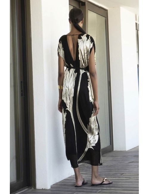 Aggèl - abito a tunica in raso con dettagli in maglia ss63107kf fuchsiaAggelPassioni Boutique