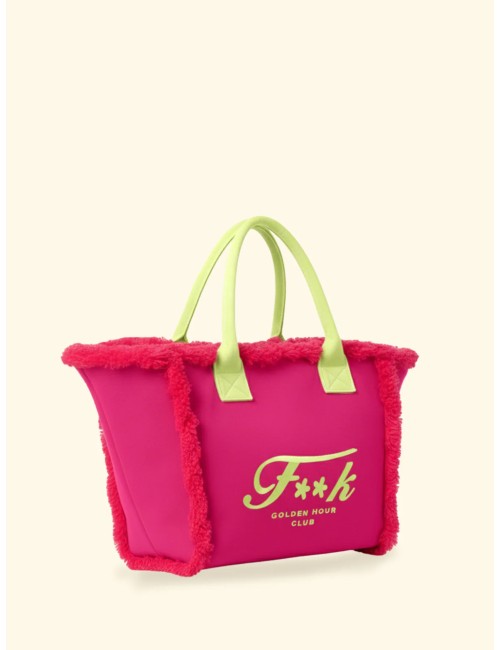 Donna borsa cesto fk fuxia cotone zip e tracolla removibileFKPassioni Boutique