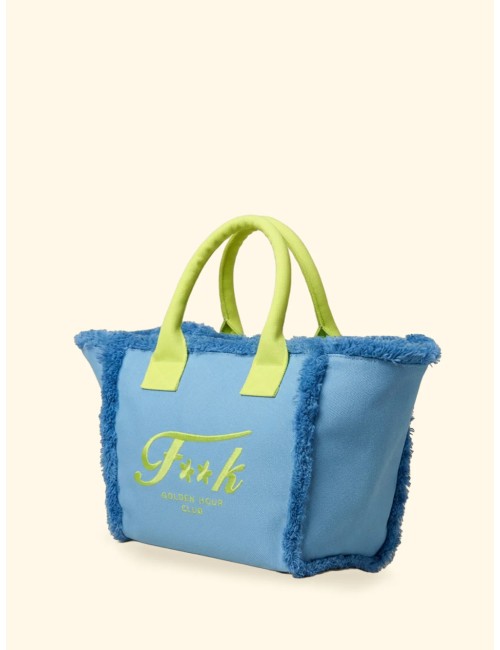 Donna borsa cesto fk azzurro cotone zip e tracolla removibileFKPassioni Boutique