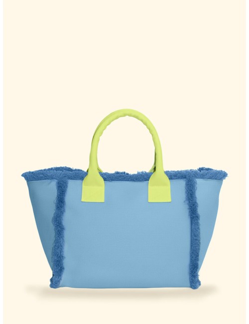 Donna borsa cesto fk azzurro cotone zip e tracolla removibileFKPassioni Boutique