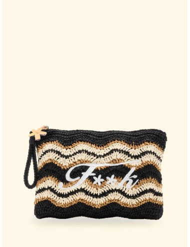 Effek - donna pochette paglia fk logo ricamato nero beige fa26-sw0070bk