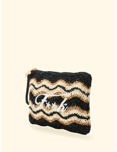 Effek - donna pochette paglia fk logo ricamato nero beige fa26-sw0070bk