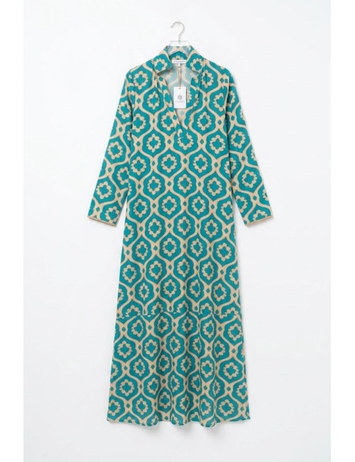 Donna abito karamell cotone fantasia verde elasticizzatoKaramellPassioni Boutique