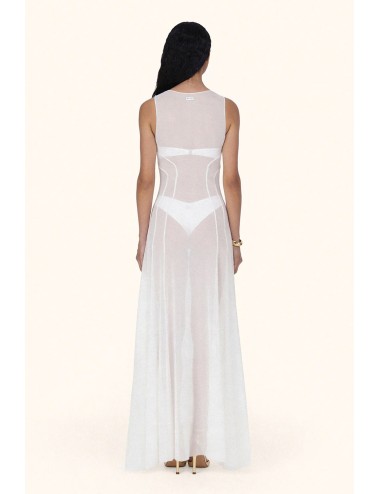 Mefui - donna abito lungo me fui tulle bianco trasparente senza maniche mf26-sw0720wh