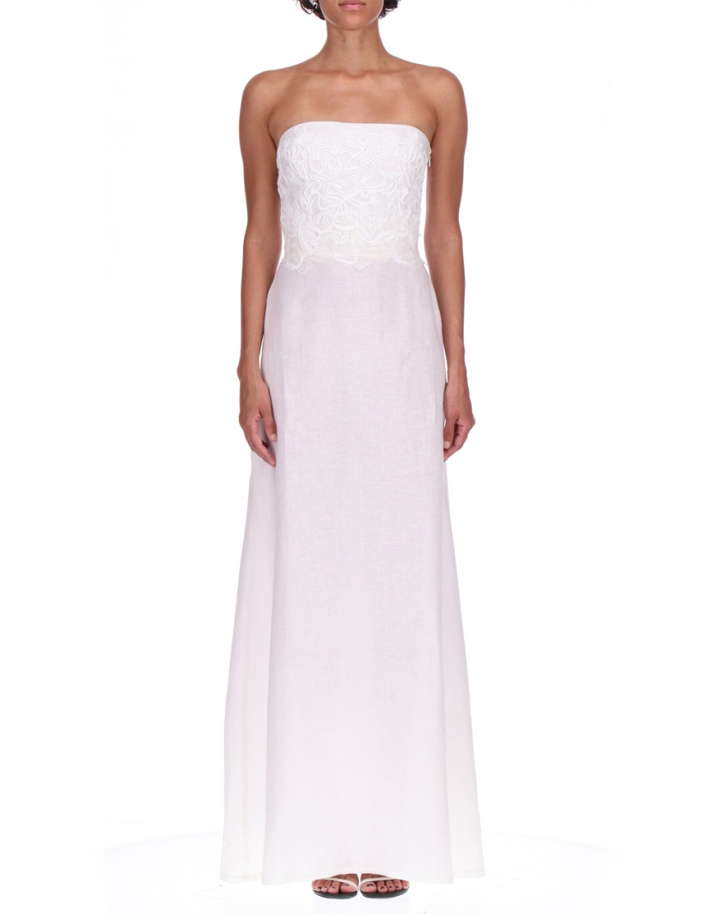 Donna abito lungo ermanno scervino in lino bianco con pizzo rebrodéErmanno ScervinoPassioni Boutique