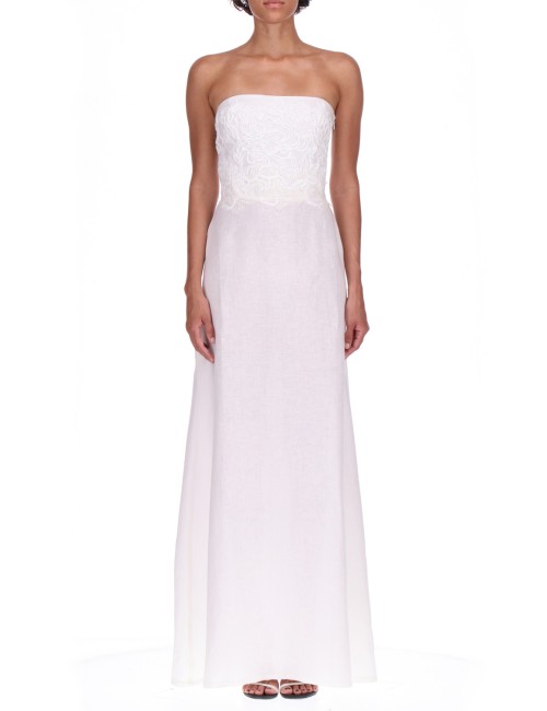 Donna abito lungo ermanno scervino in lino bianco con pizzo rebrodéErmanno ScervinoPassioni Boutique