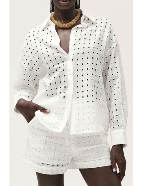 Abito corto con bretelline in sangallo ww30412 sabbiaWhite WisePassioni Boutique