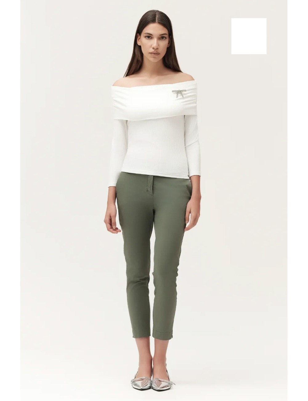 Aurora pantalone con spacchetto rasatello ww30500 biancoWhite WisePassioni Boutique