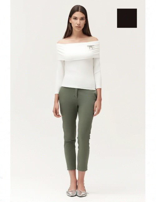 Aurora pantalone con spacchetto rasatello ww30500 neroWhite WisePassioni Boutique