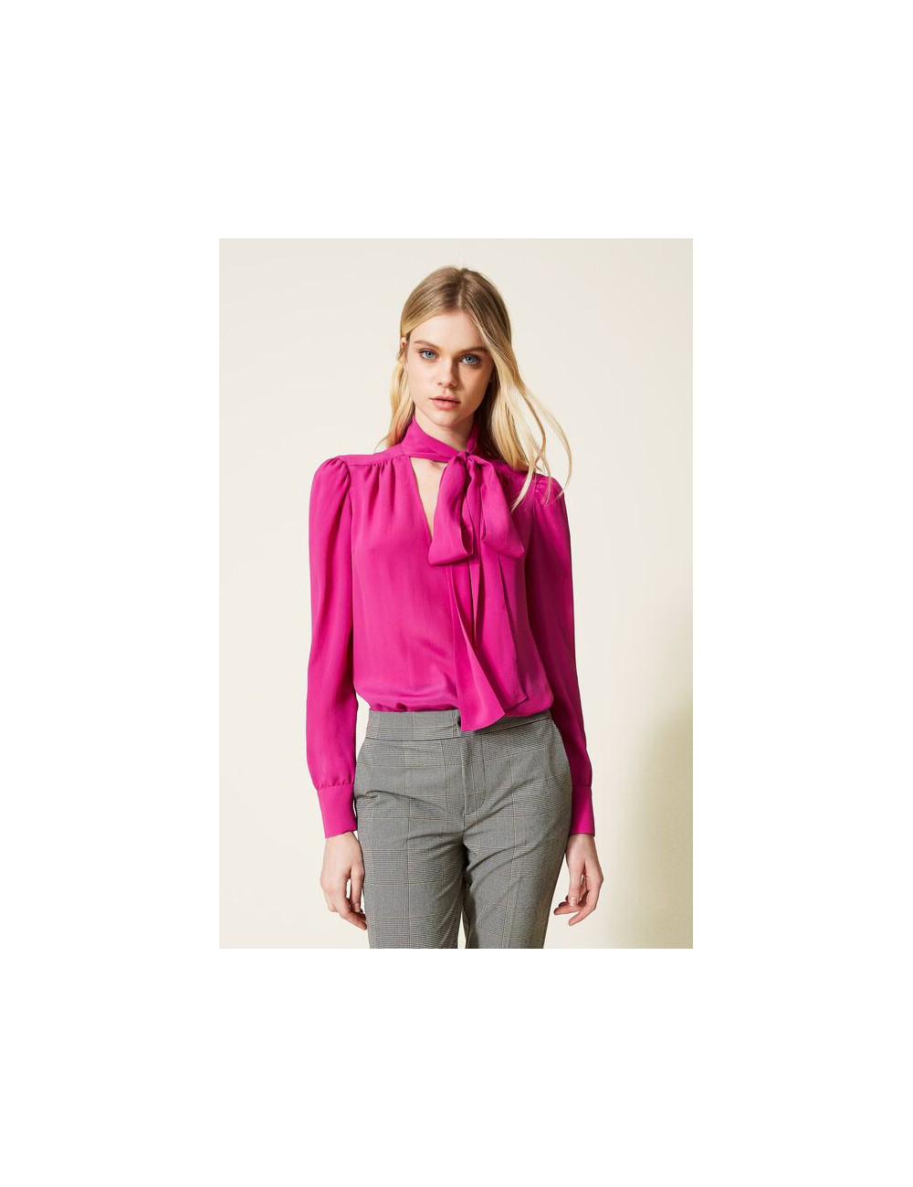 Twinset - blusa in misto seta con fiocco 222tp2102 07183TwinsetPassioni Boutique