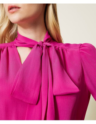 Twinset - blusa in misto seta con fiocco 222tp2102 07183TwinsetPassioni Boutique