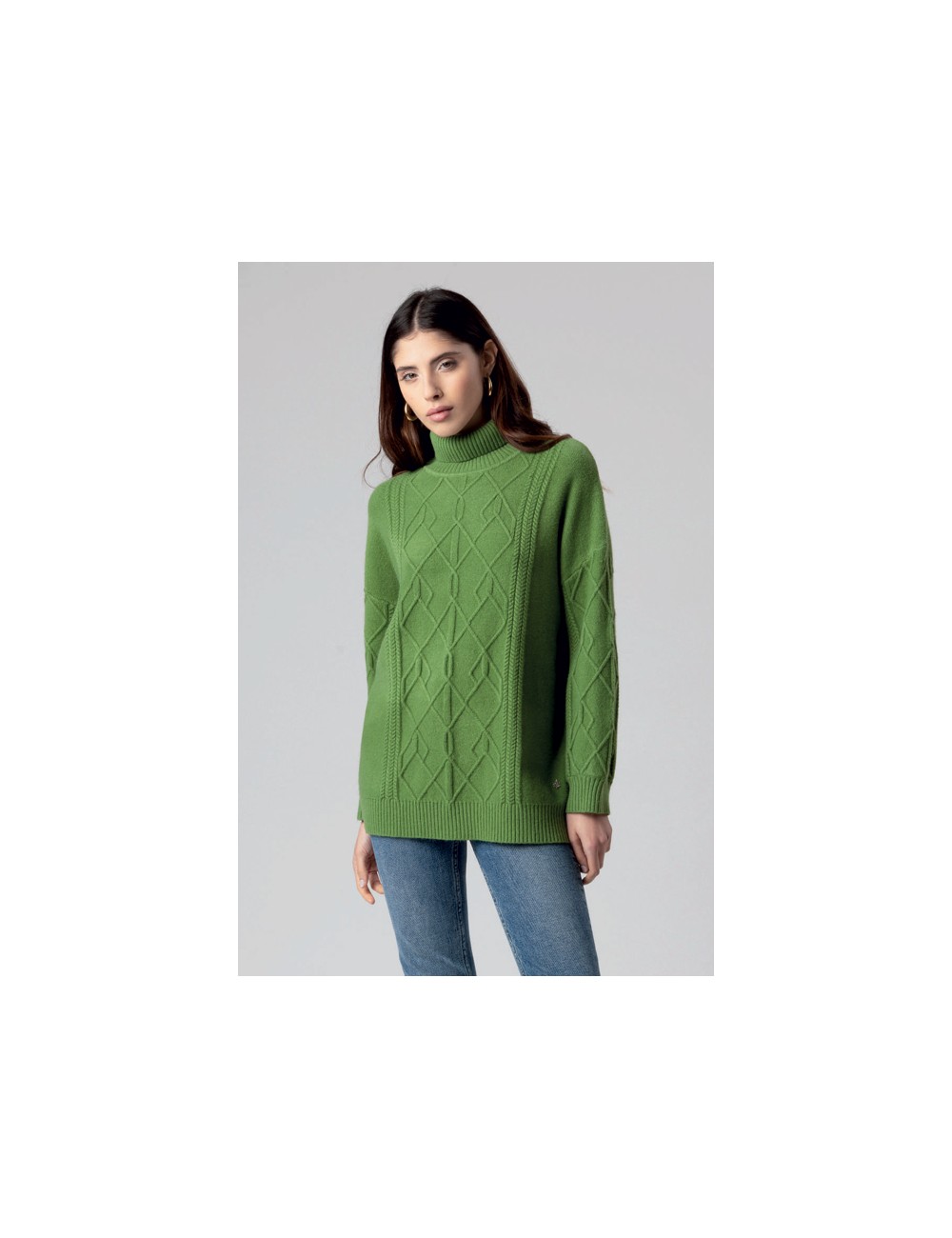 Fresh flower - maglia  lupetto over treccia ff098 2615 verde pratoFresh FlowerPassioni Boutique