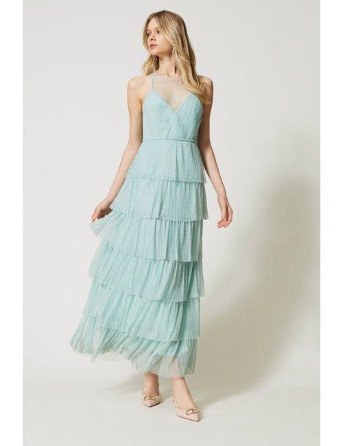 Twinset -abito lungo in tulle plumetis a balze 231tp2443 00625TwinsetPassioni Boutique