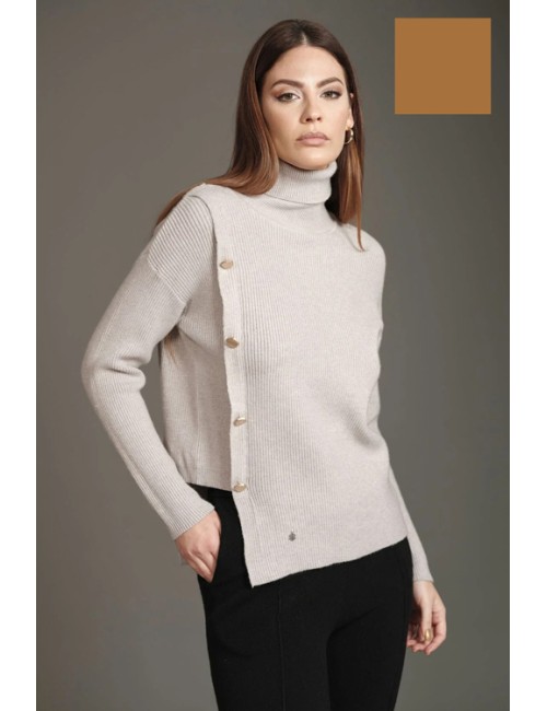 Fresh flower - maglia dolcevita collo inglese con bottoni ff227 cammelloFresh FlowerPassioni Boutique