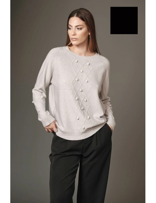 Fresh flower - maglia girocollo lavorazione con pon pon ff275 neroFresh FlowerPassioni Boutique
