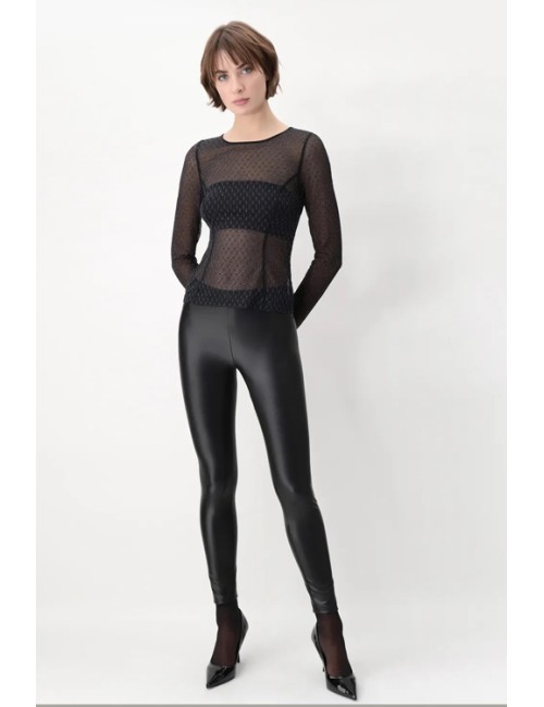 Leggings in eco pelle elasticizzata effetto termico must plus vobt67460 neroOrobluPassioni Boutique