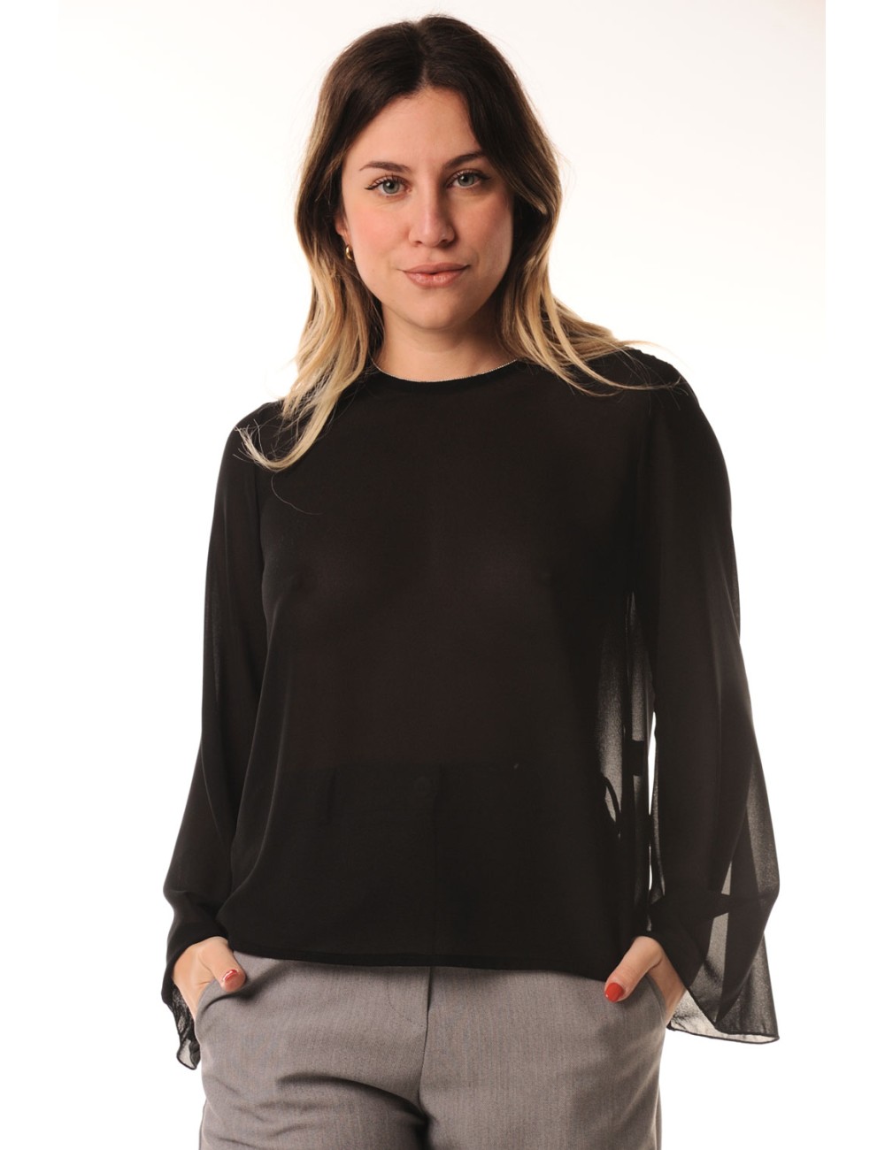 Lokita - blusa georgette manica campana 260 lok23629 neroLokitaPassioni Boutique