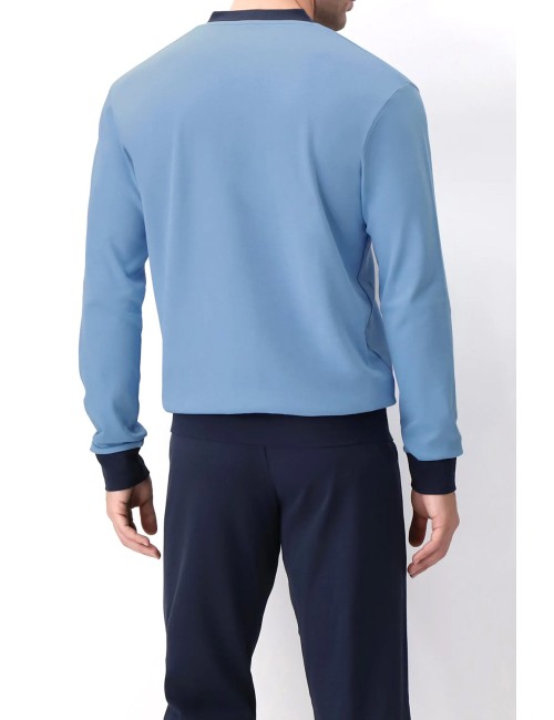 Cagi - pigiama lungo serafino in caldo interlock di cotone basic vcat04417 melange/bluCagiPassioni Boutique