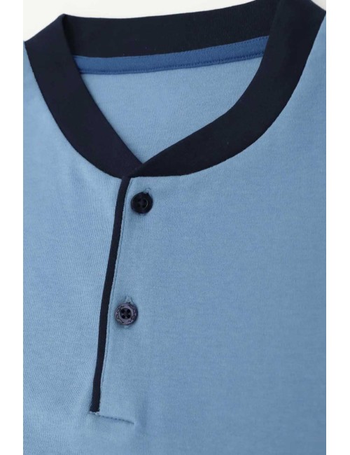 Cagi - pigiama lungo serafino in caldo interlock di cotone basic vcat04417 melange/bluCagiPassioni Boutique