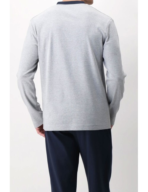 Cagi - pigiama lungo serafino in interlock di cotone invernale vcat00671 azzurro/bluCagiPassioni Boutique