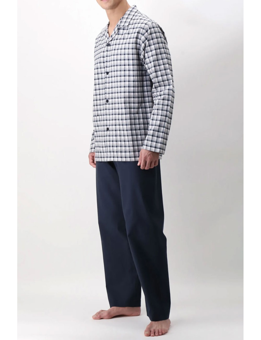 Cagi - pigiama lungo aperto con collo in calda flanella a quadretti vcat04418 check blu/bluCagiPassioni Boutique