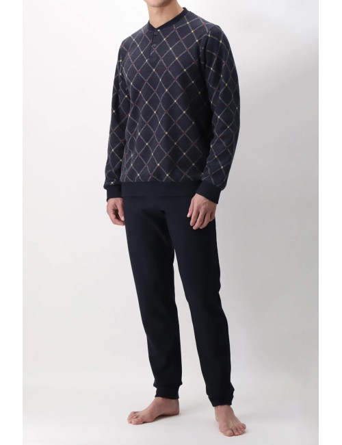 Cagi - pigiama lungo serafino in caldo interlock di cotone basic vcat04417 melange/bluCagiPassioni Boutique