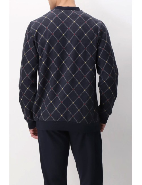 Cagi - pigiama lungo serafino in caldo interlock di cotone basic vcat04417 melange/bluCagiPassioni Boutique