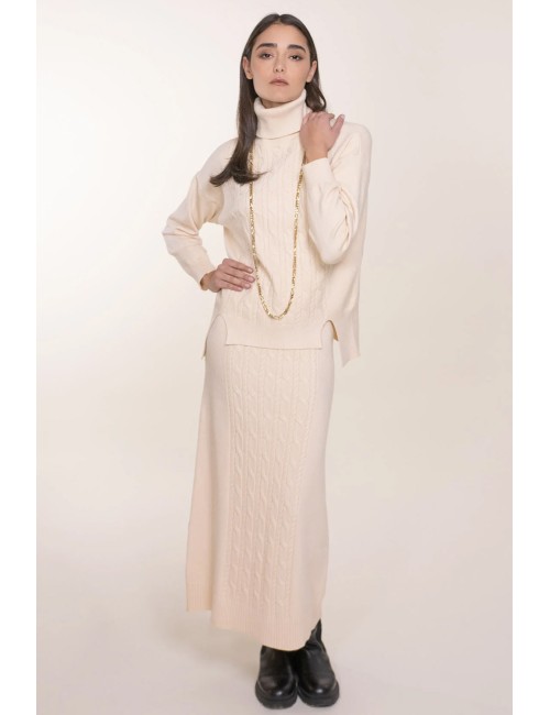 White wise - completo maglia gonna con trecce ww19125 naturaleWhite WisePassioni Boutique