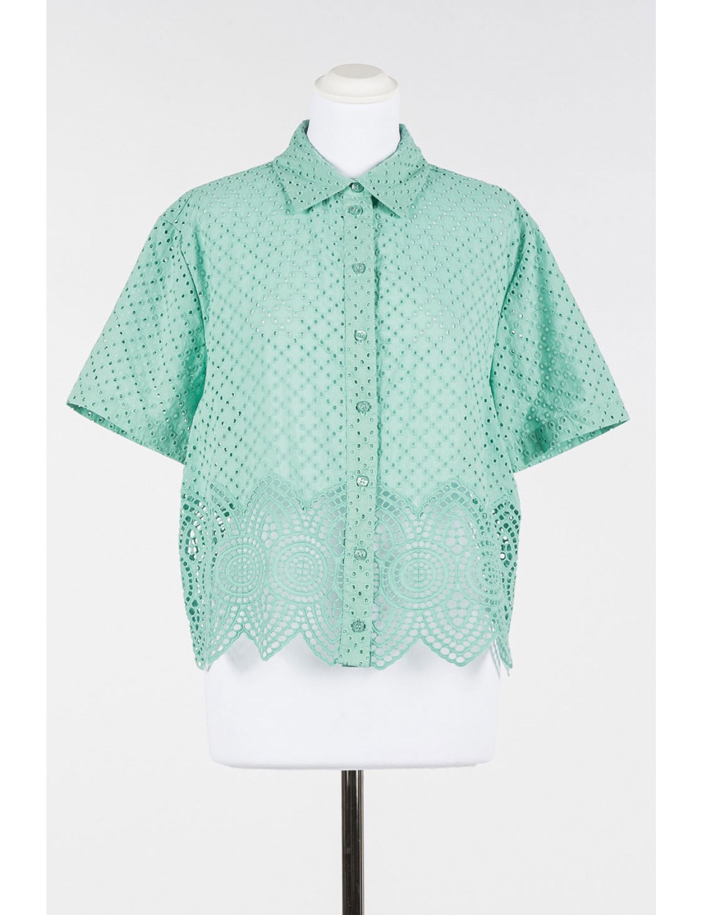 Camicia m/c pizzo macramè 251lm2vaa 12361 green marine +++TwinsetPassioni Boutique