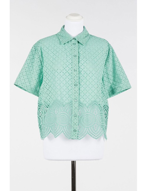 Camicia m/c pizzo macramè 251lm2vaa 12361 green marine +++TwinsetPassioni Boutique