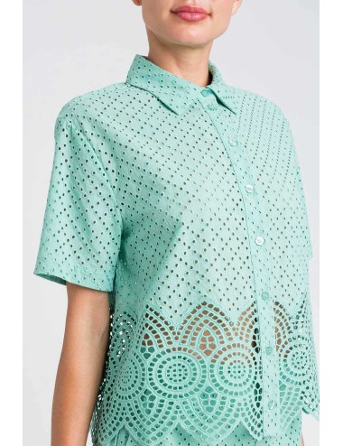Camicia m/c pizzo macramè 251lm2vaa 12361 green marine +++TwinsetPassioni Boutique
