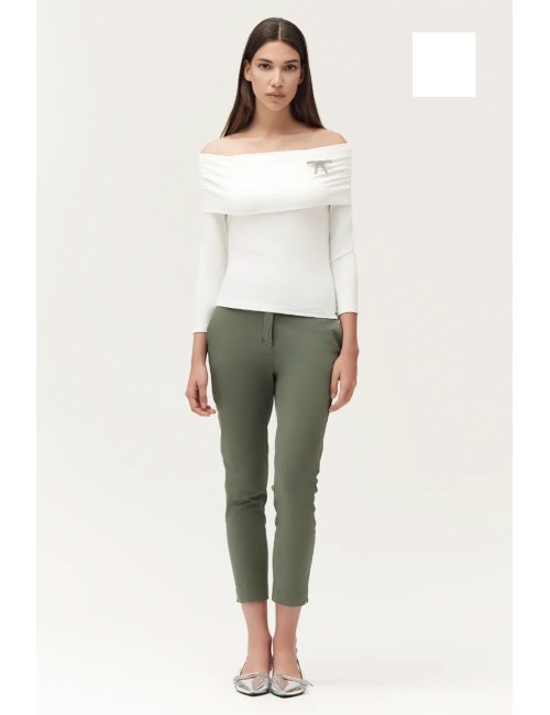 Pantalone a zampetta sfrangiato gambardine ww30509 neroWhite WisePassioni Boutique