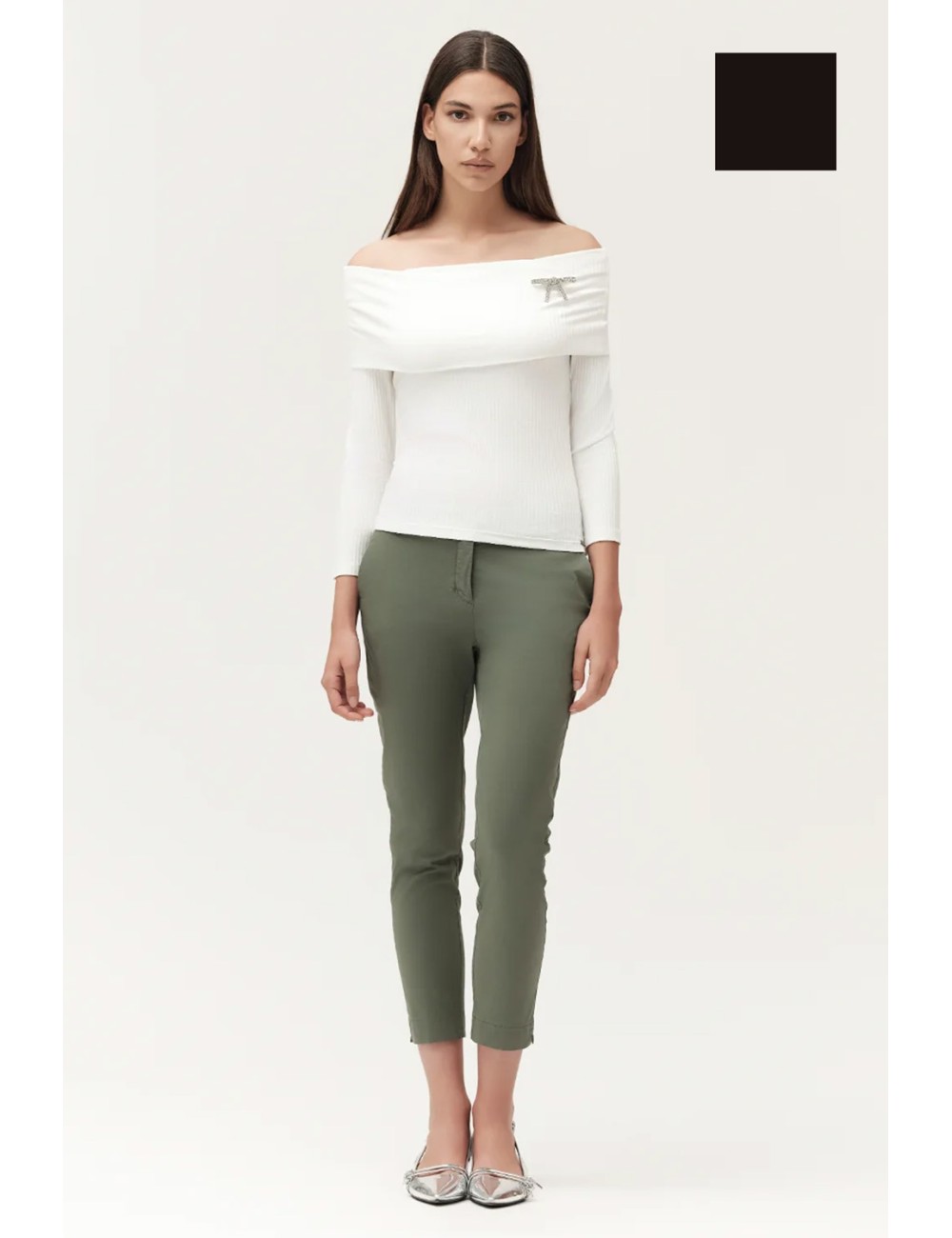 Aurora pantalone con spacchetto rasatello ww30500 neroWhite WisePassioni Boutique
