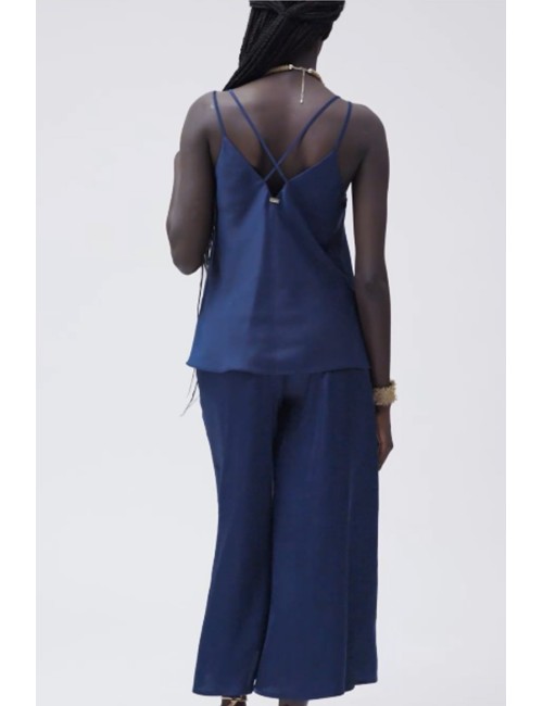 Pantaloni ampio in raso ww30755 bluWhite WisePassioni Boutique