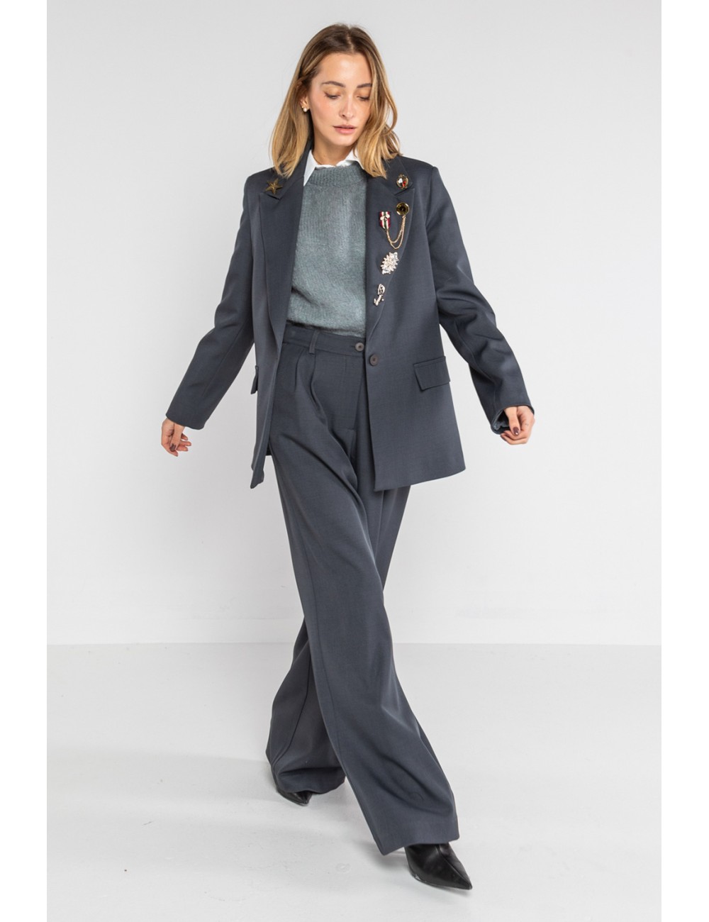 Lokita - pantalone palazzo tessuto diagonale 1194 lok07903 bluLokitaPassioni Boutique