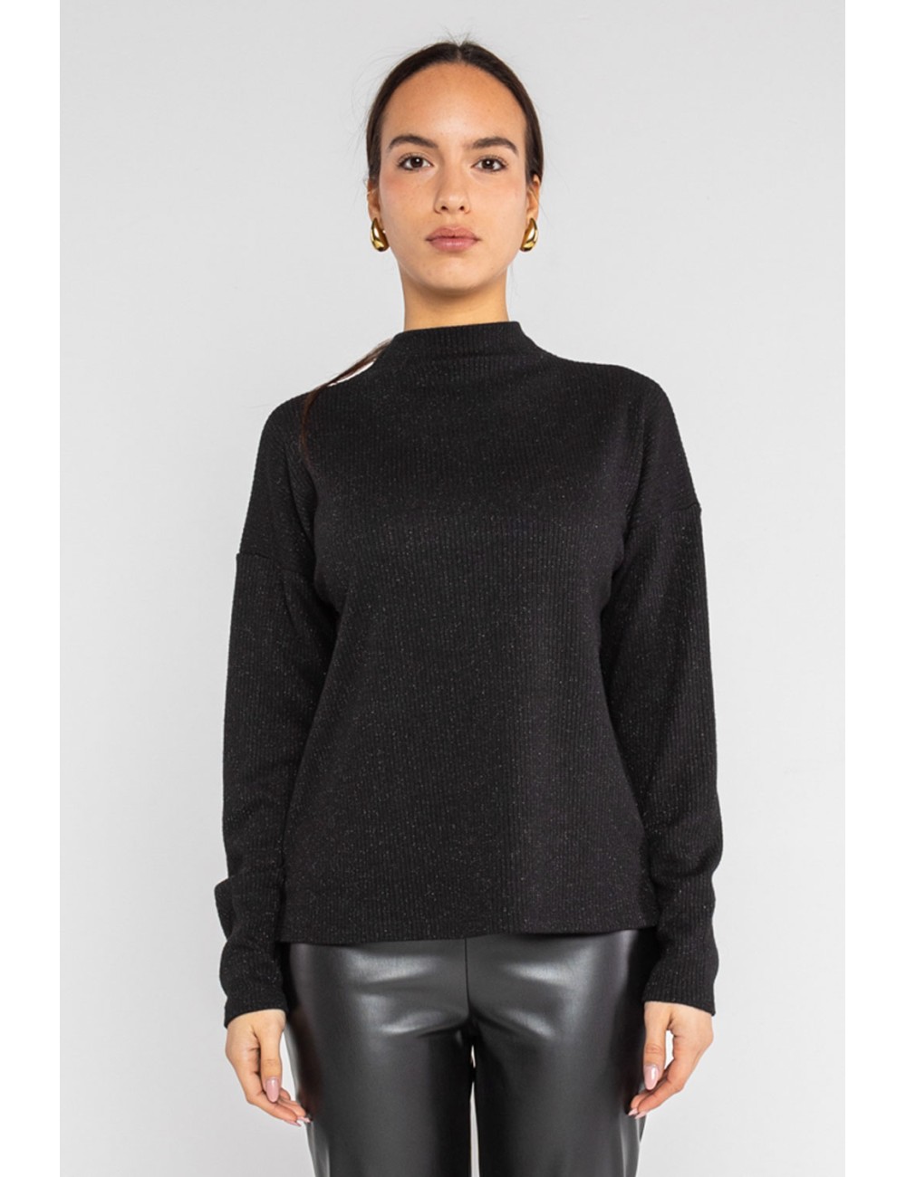 Lokita - maglia scollo cratere in costina filo lamè 999 lok10927 neroLokitaPassioni Boutique