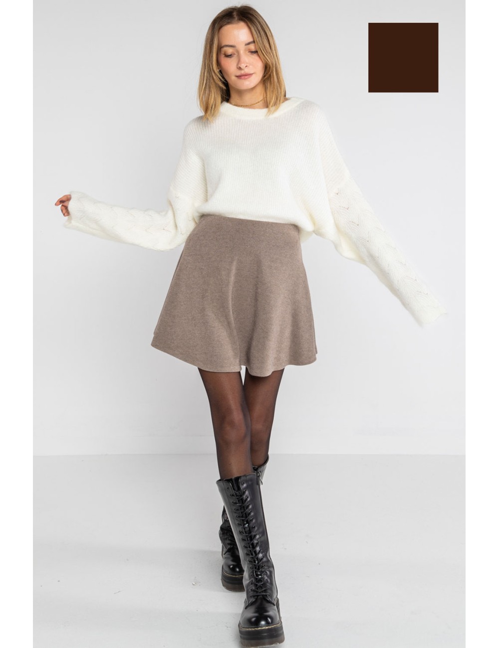 Lokita - pullover misto mohair manica traforata 1266 lok21126 chocolateLokitaPassioni Boutique
