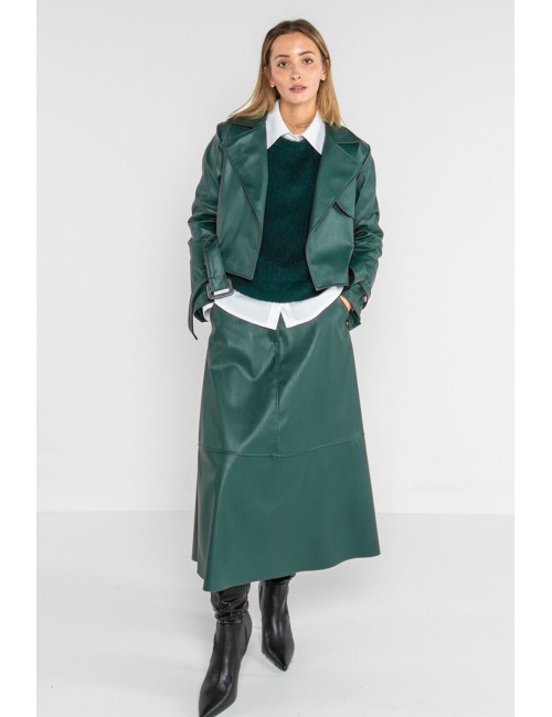 Lokita - gonna midi a ruota in ecopelle 1209 lok566 verde bottigliaLokitaPassioni Boutique