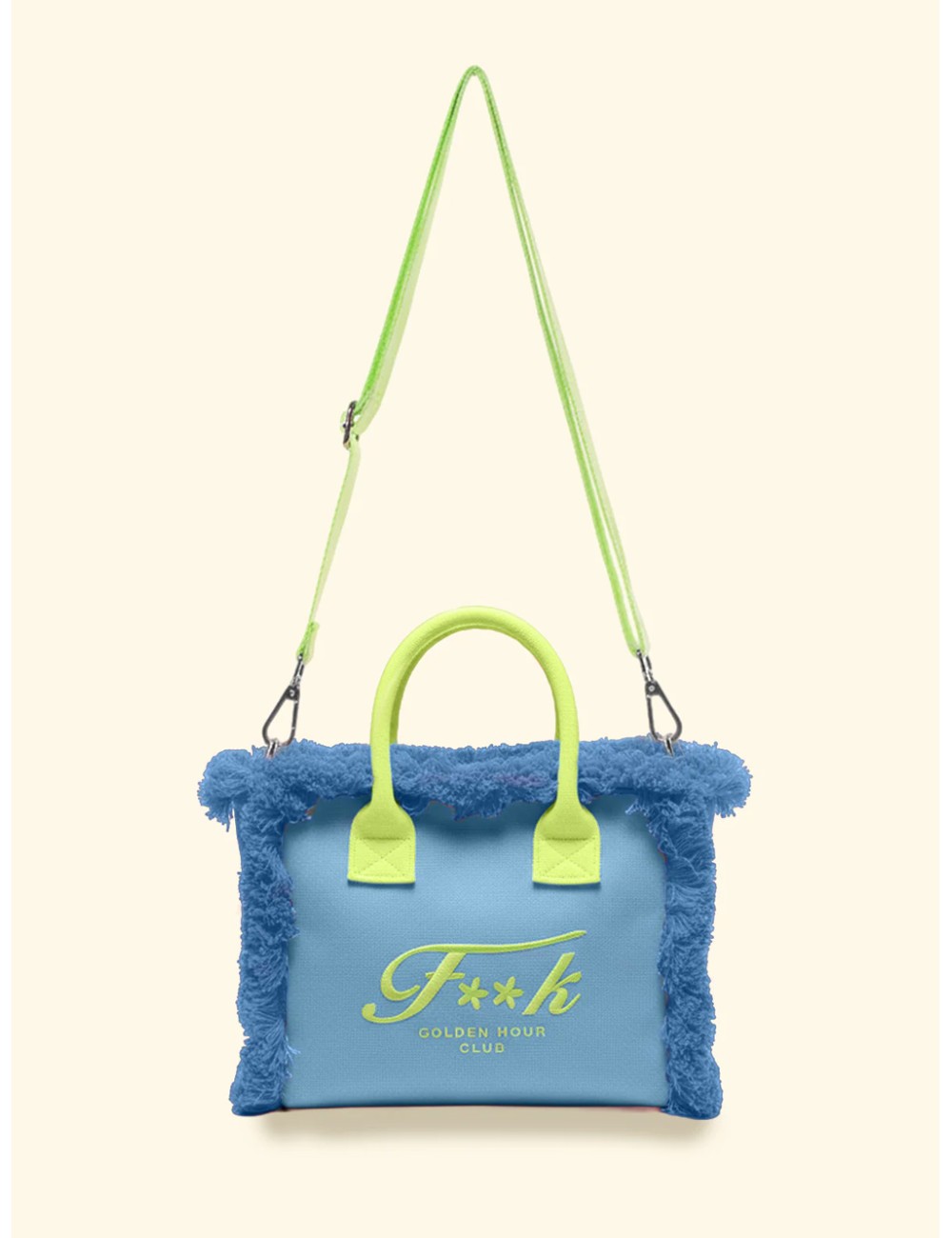 Donna borsa cesto fk azzurro cotone zip e tracolla removibileFKPassioni Boutique