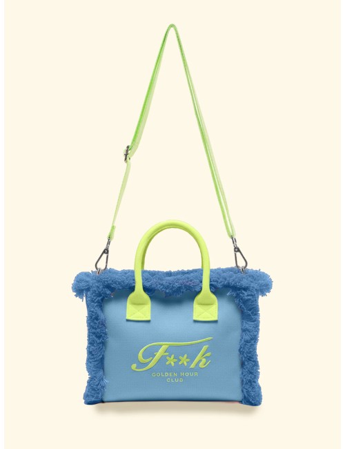 Donna borsa cesto fk azzurro cotone zip e tracolla removibileFKPassioni Boutique