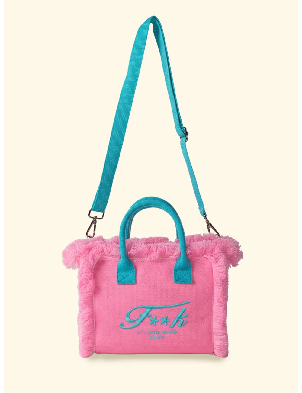 Donna borsa cesto fk pink cotone zip e tracolla removibileFKPassioni Boutique