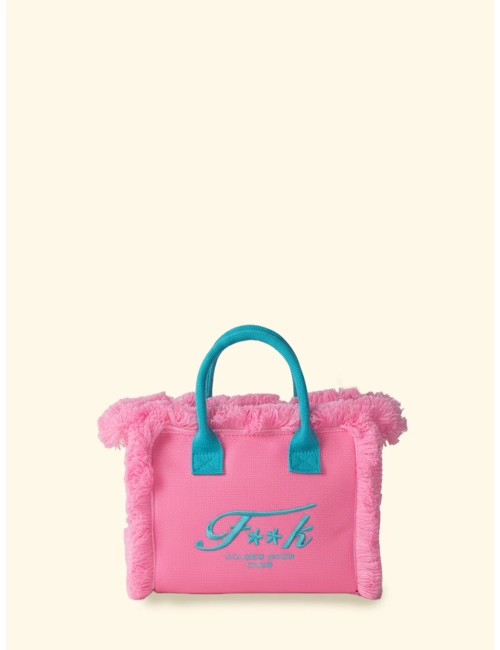 Donna borsa cesto fk azzurro cotone zip e tracolla removibileFKPassioni Boutique