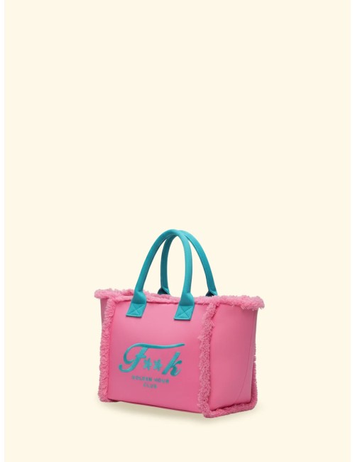 Donna borsa cesto fk azzurro cotone zip e tracolla removibileFKPassioni Boutique