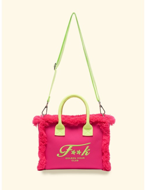 Donna borsa cesto fk fuxia cotone zip e tracolla removibile