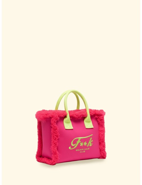 Donna borsa cesto fk fuxia cotone zip e tracolla removibile