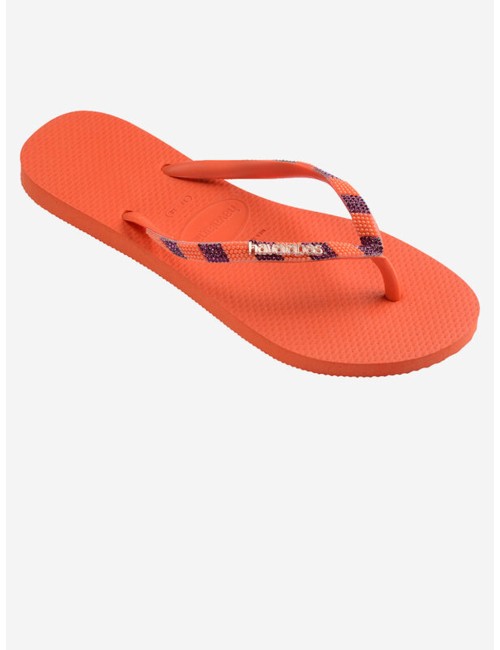 Donna infradito havaianas slim glow arancioni strass e perline